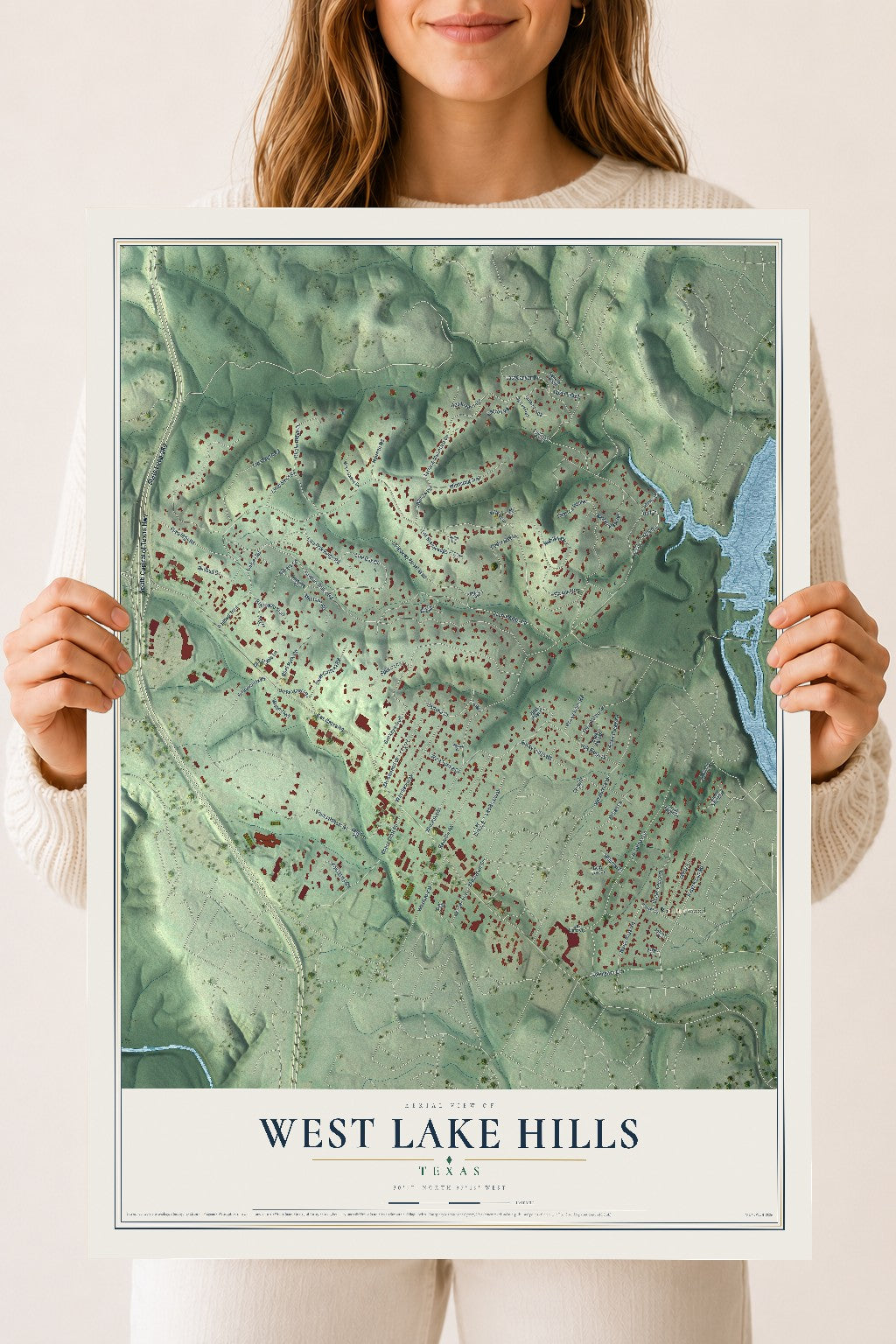 Map of West Lake Hills, Texas, 18 x 24 inch unframed archival matte print