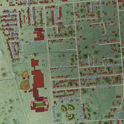 Close-up of the map of West Orange, Texas print showing street and building detail