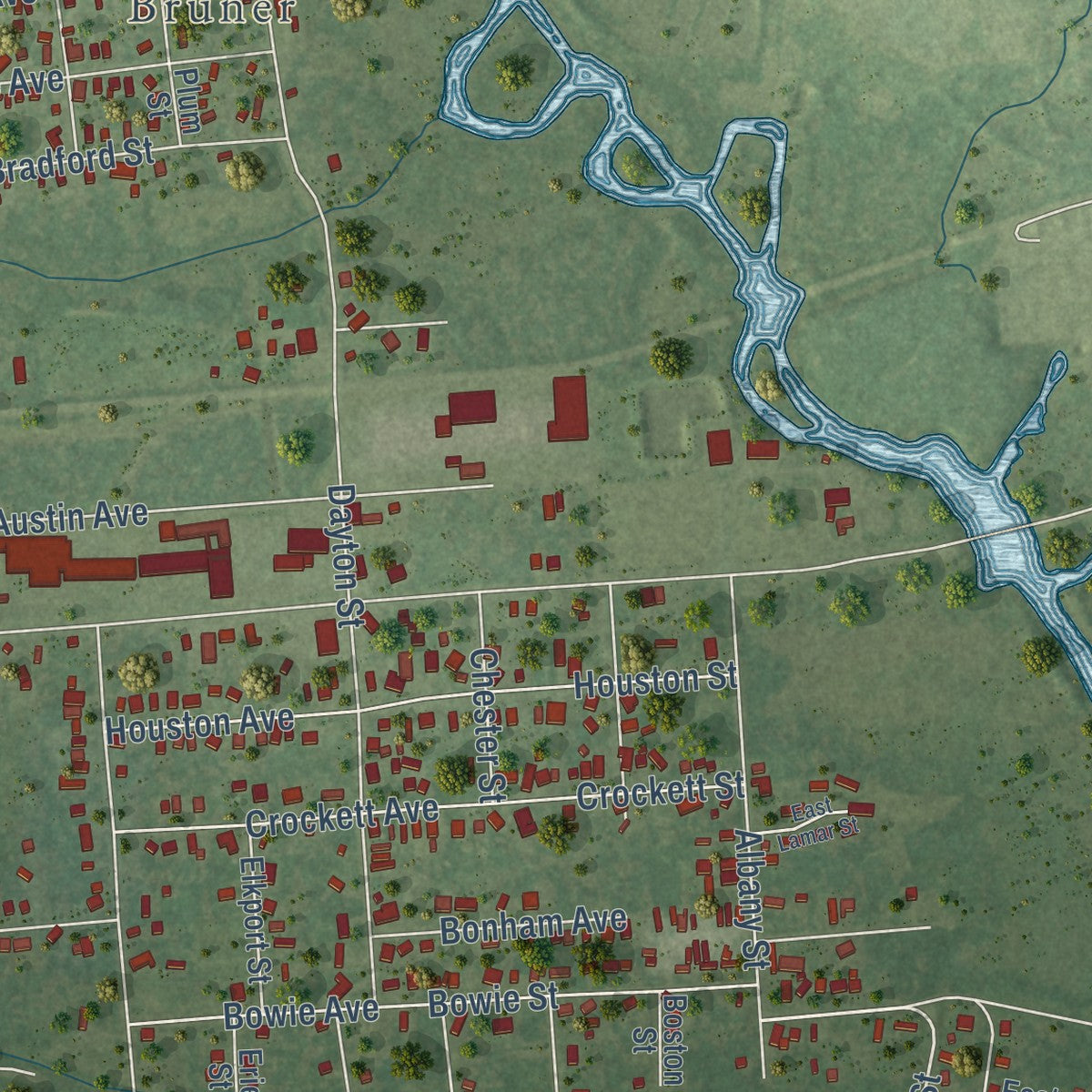 Second close-up of the map of West Orange, Texas print showing more streets and buildings