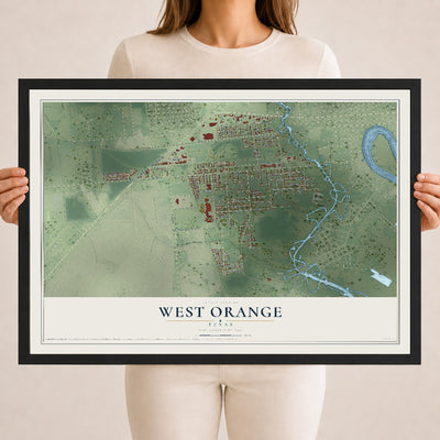 Map of West Orange, Texas, 18 x 24 inch print in a black wood frame