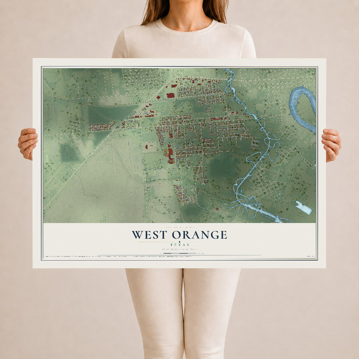 Map of West Orange, Texas, 24 x 36 inch unframed archival matte print