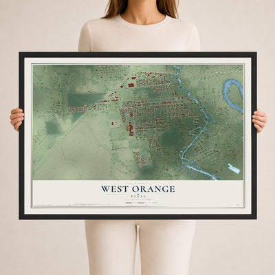 Map of West Orange, Texas, 24 x 36 inch print in a black wood frame