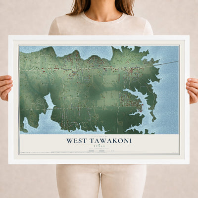 Map of West Tawakoni, Texas, 18 x 24 inch print in a white wood frame