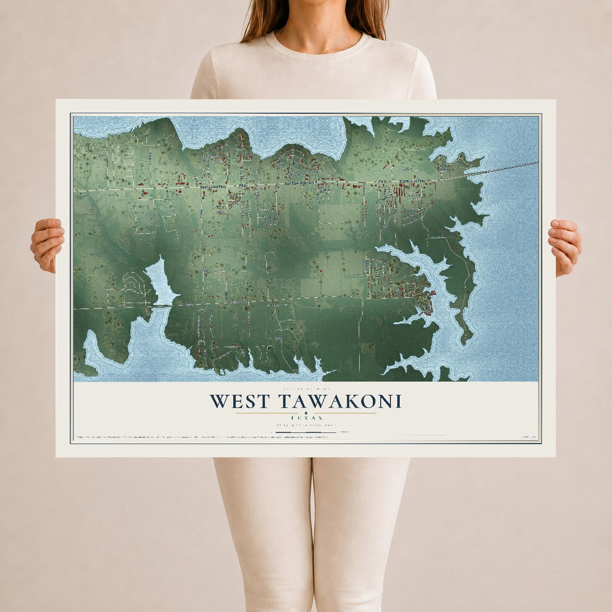 Map of West Tawakoni, Texas, 24 x 36 inch unframed archival matte print