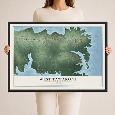 Map of West Tawakoni, Texas, 24 x 36 inch print in a black wood frame