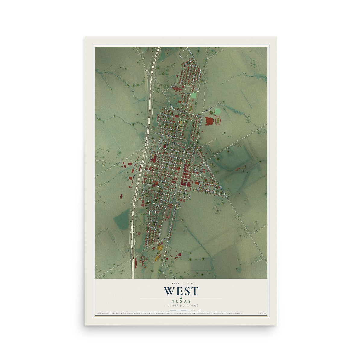 Map of West, Texas, 12 x 18 inch unframed archival matte print
