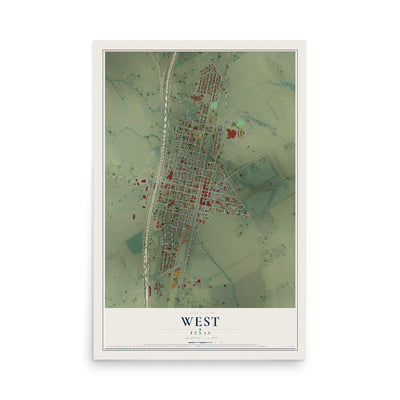 Map of West, Texas, 12 x 18 inch unframed archival matte print