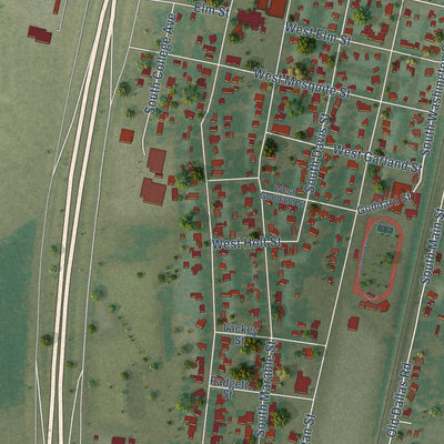 Second close-up of the map of West, Texas print showing more streets and buildings