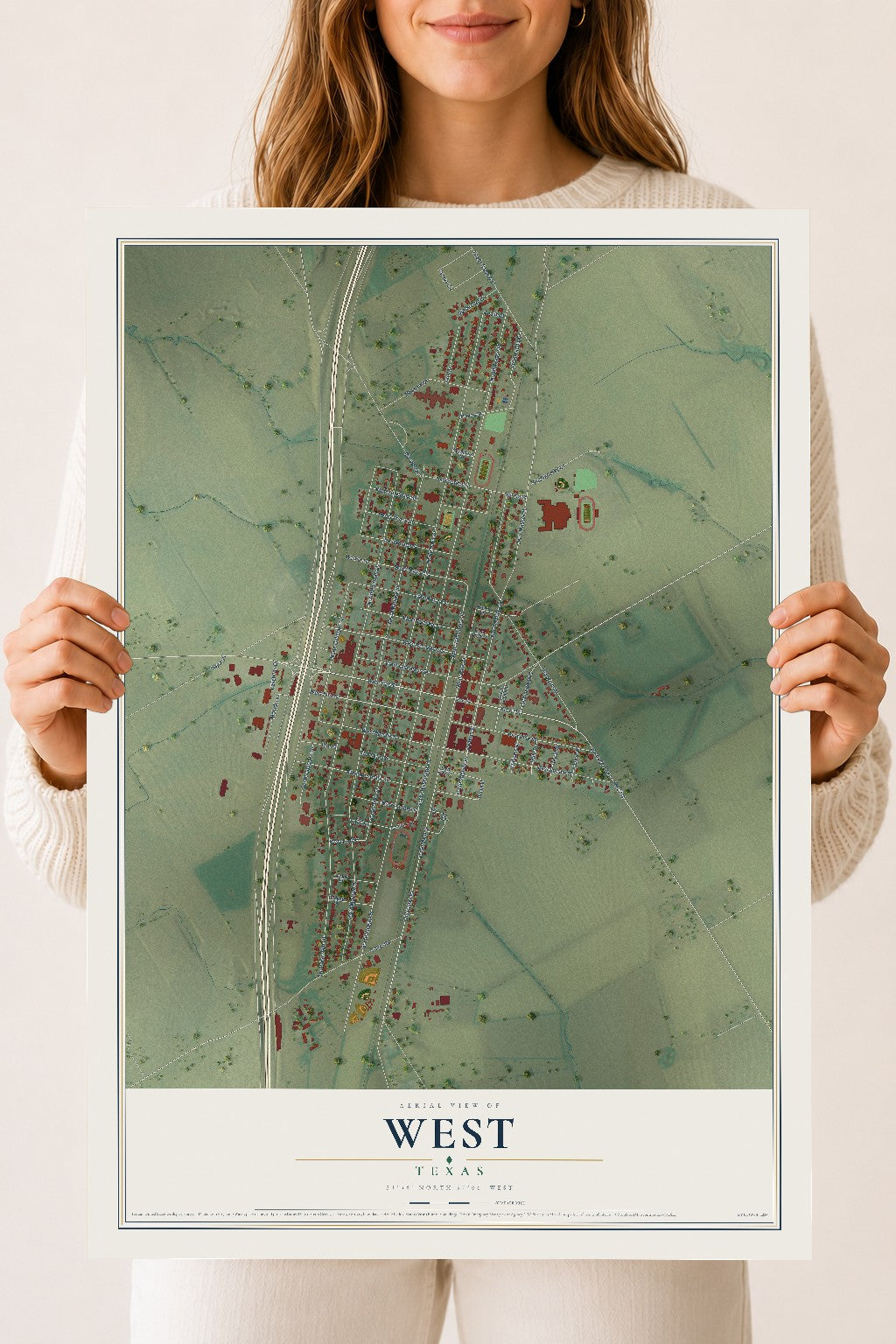 Map of West, Texas, 18 x 24 inch unframed archival matte print