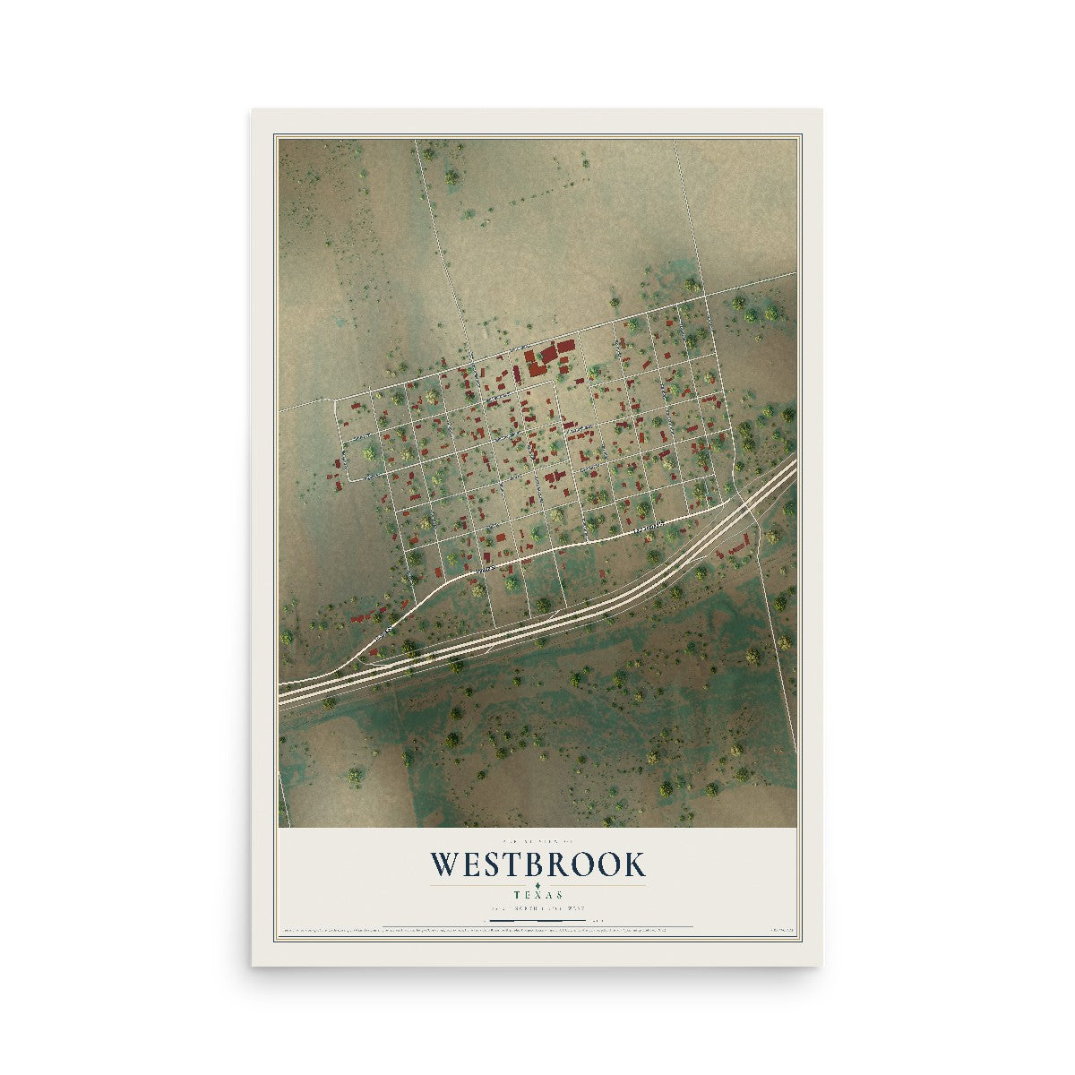Map of Westbrook, Texas, 12 x 18 inch unframed archival matte print