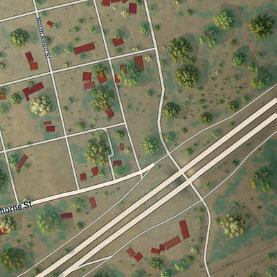 Second close-up of the map of Westbrook, Texas print showing more streets and buildings