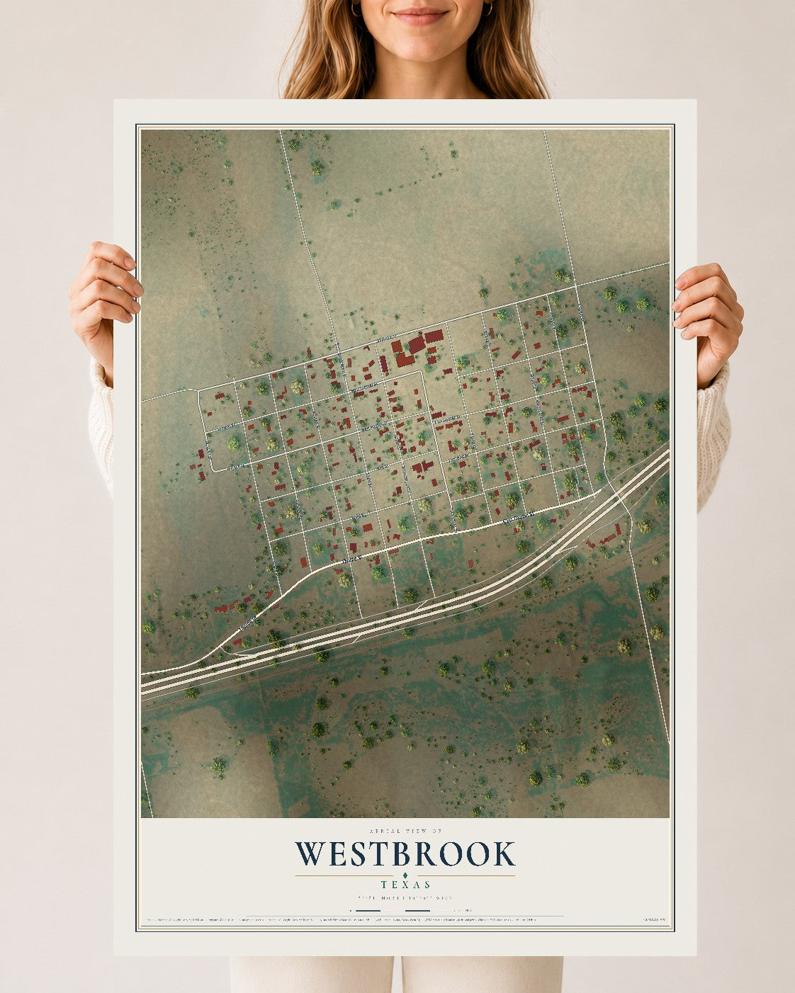 Map of Westbrook, Texas, 24 x 36 inch unframed archival matte print