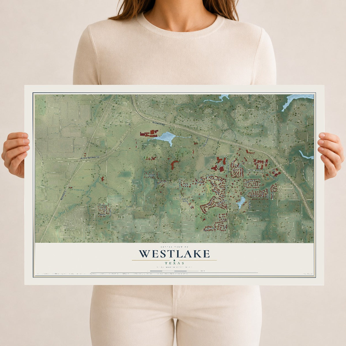 Map of Westlake, Texas, 12 x 18 inch unframed archival matte print