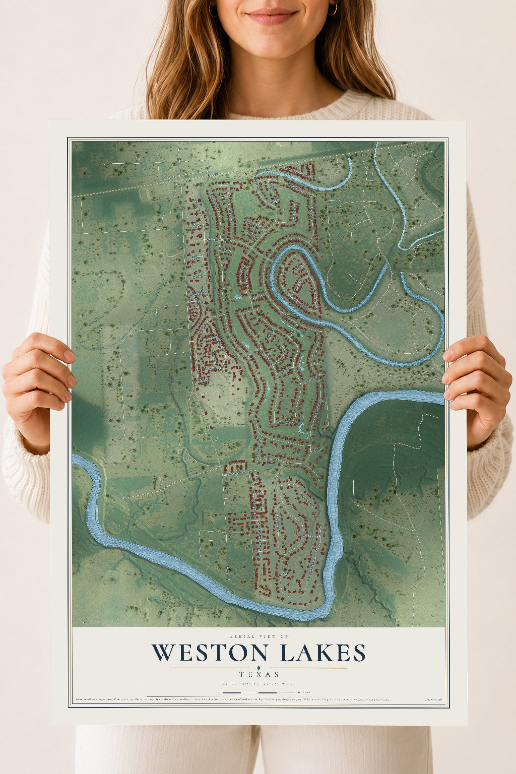 Map of Weston Lakes, Texas, 18 x 24 inch unframed archival matte print