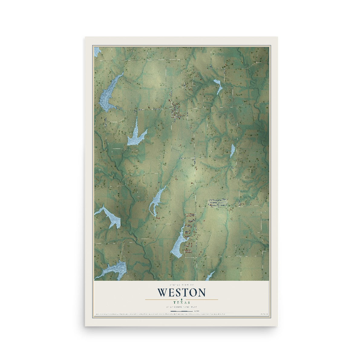 Map of Weston, Texas, 12 x 18 inch unframed archival matte print