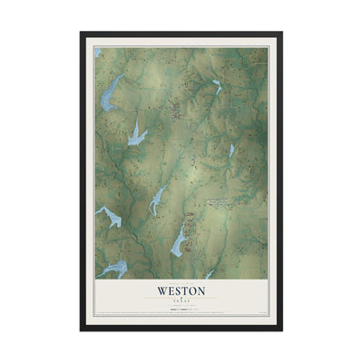 Map of Weston, Texas, 12 x 18 inch print in a black wood frame