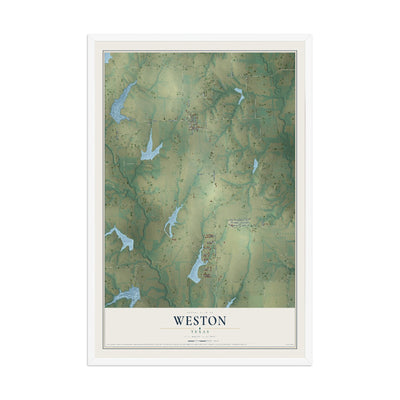 Map of Weston, Texas, 12 x 18 inch print in a white wood frame