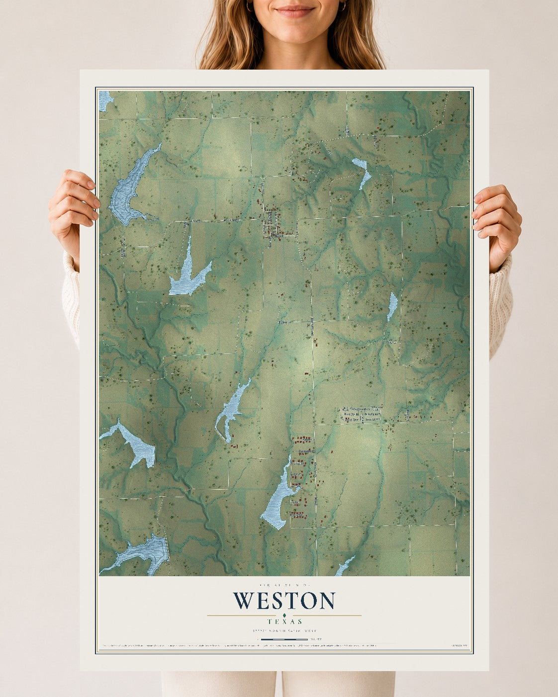 Map of Weston, Texas, 24 x 36 inch unframed archival matte print