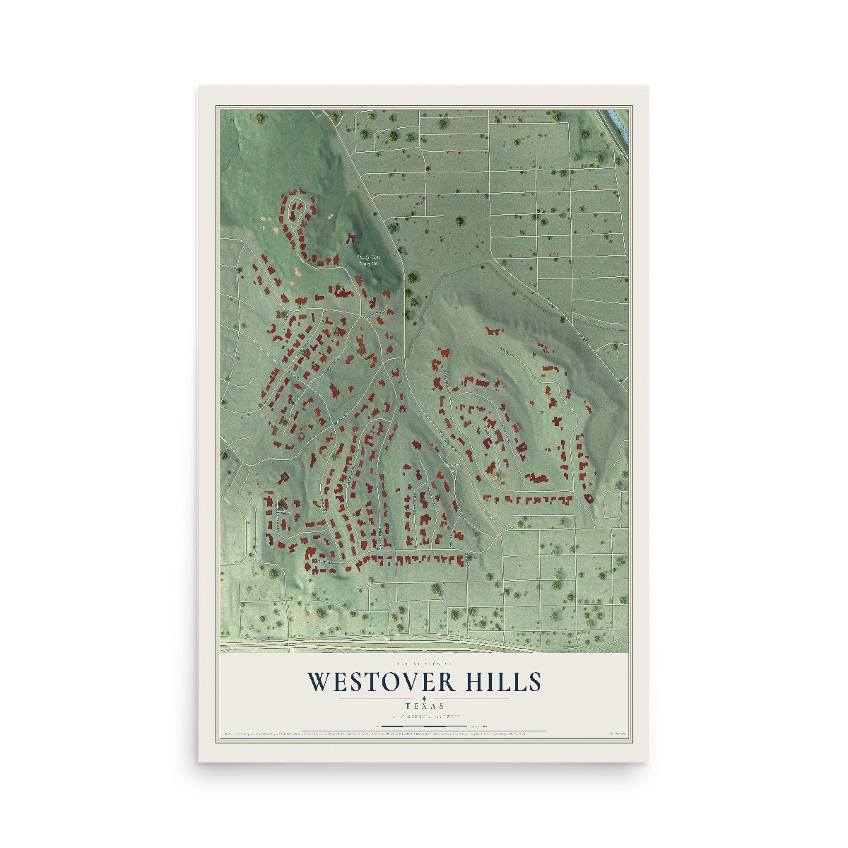 Map of Westover Hills, Texas, 12 x 18 inch unframed archival matte print