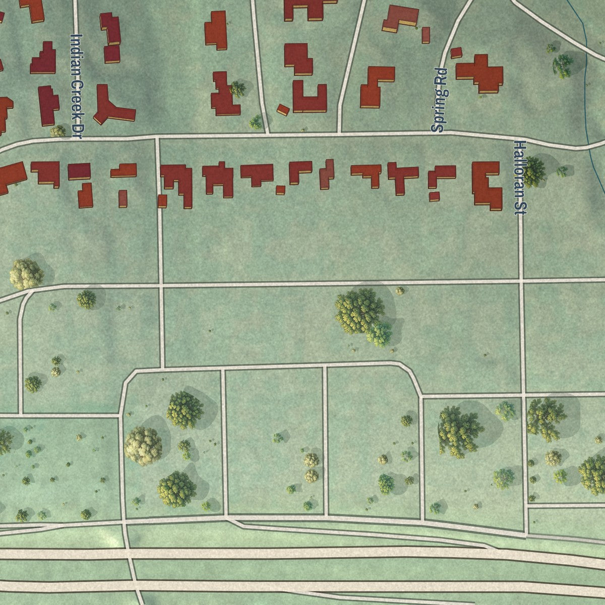 Close-up of the map of Westover Hills, Texas print showing street and building detail