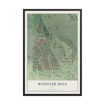 Map of Westover Hills, Texas, 12 x 18 inch print in a black wood frame