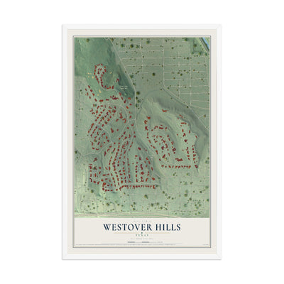 Map of Westover Hills, Texas, 12 x 18 inch print in a white wood frame