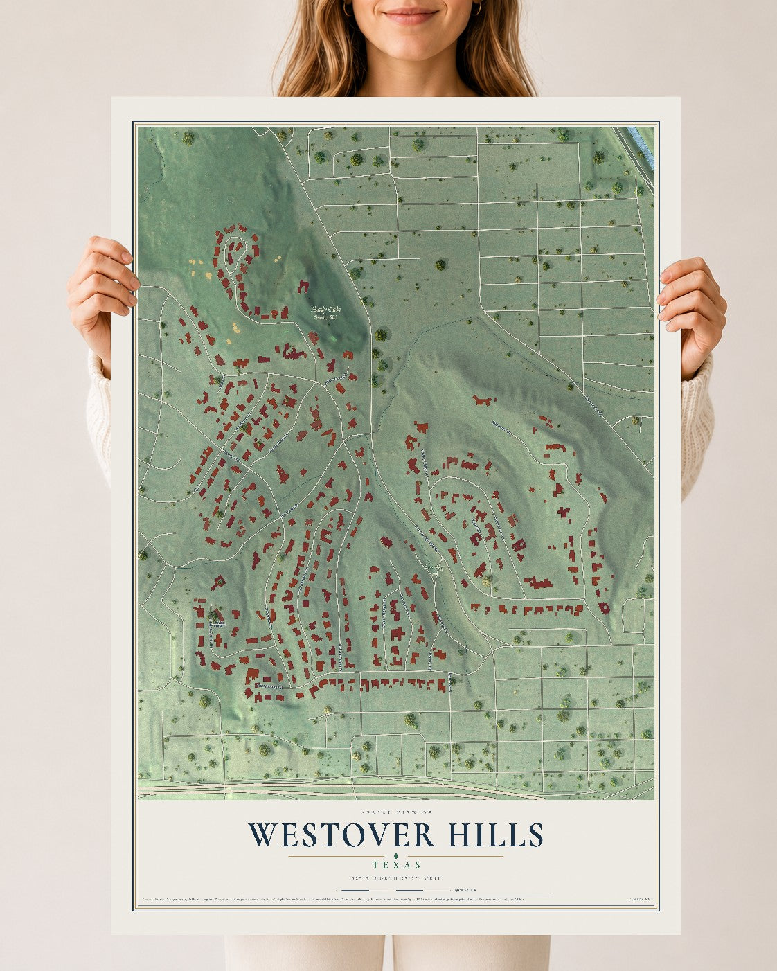 Map of Westover Hills, Texas, 24 x 36 inch unframed archival matte print