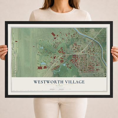 Map of Westworth Village, Texas, 18 x 24 inch print in a black wood frame