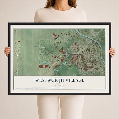 Map of Westworth Village, Texas, 24 x 36 inch print in a black wood frame