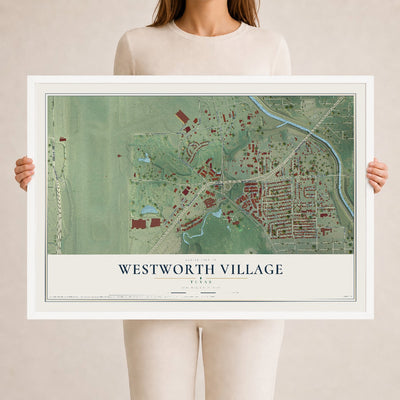 Map of Westworth Village, Texas, 24 x 36 inch print in a white wood frame