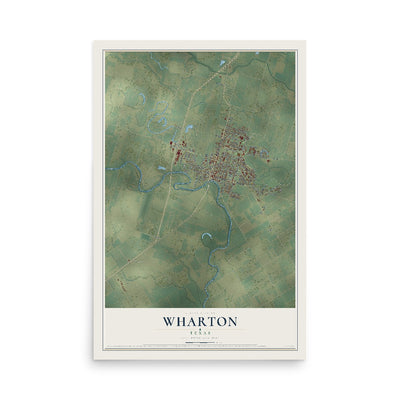 Map of Wharton, Texas, 12 x 18 inch unframed archival matte print