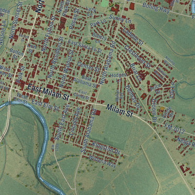 Close-up of the map of Wharton, Texas print showing street and building detail