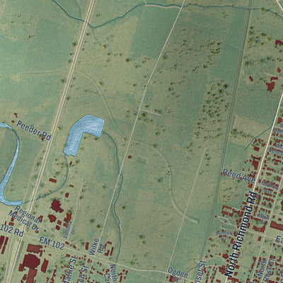 Second close-up of the map of Wharton, Texas print showing more streets and buildings