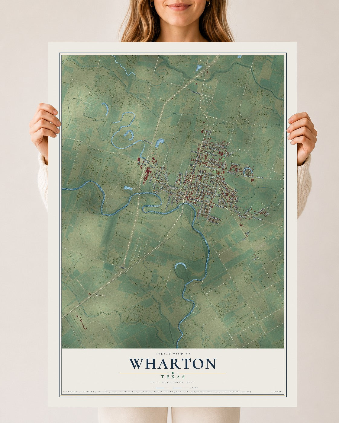 Map of Wharton, Texas, 24 x 36 inch unframed archival matte print