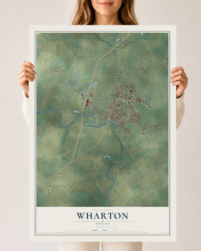 Map of Wharton, Texas, 24 x 36 inch unframed archival matte print