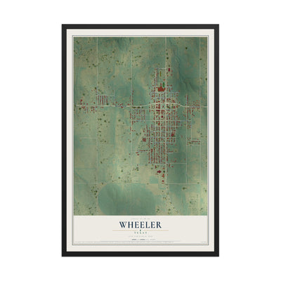 Map of Wheeler, Texas, 12 x 18 inch print in a black wood frame