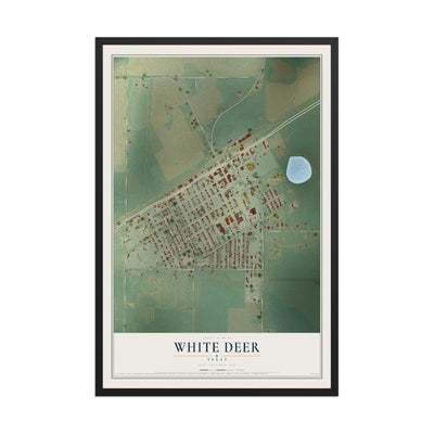Map of White Deer, Texas, 12 x 18 inch print in a black wood frame