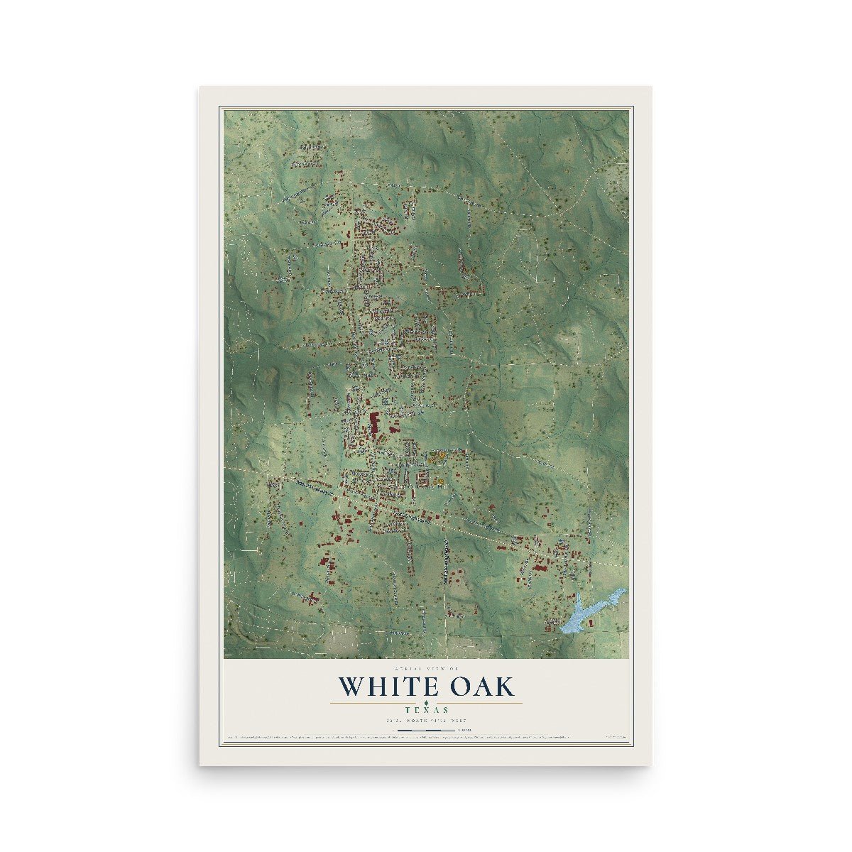 Map of White Oak, Texas, 12 x 18 inch unframed archival matte print