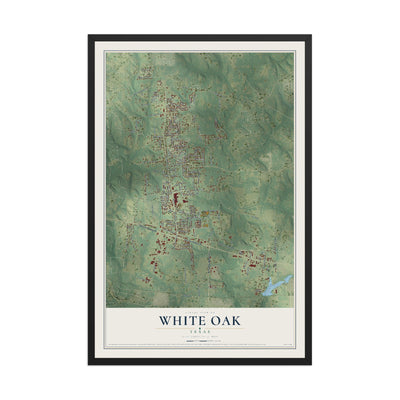 Map of White Oak, Texas, 12 x 18 inch print in a black wood frame