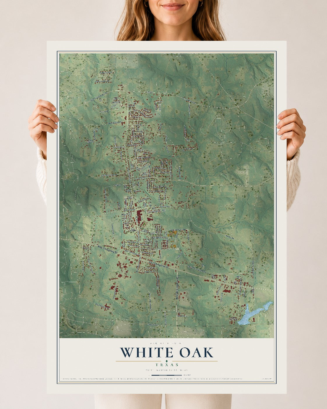 Map of White Oak, Texas, 24 x 36 inch unframed archival matte print