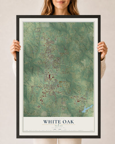 Map of White Oak, Texas, 24 x 36 inch print in a black wood frame