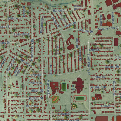 Close-up of the map of White Settlement, Texas print showing street and building detail