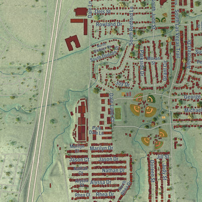 Second close-up of the map of White Settlement, Texas print showing more streets and buildings