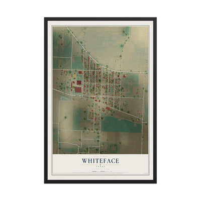 Map of Whiteface, Texas, 12 x 18 inch print in a black wood frame