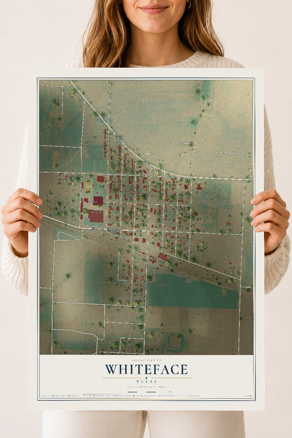 Map of Whiteface, Texas, 18 x 24 inch unframed archival matte print