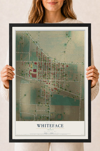 Map of Whiteface, Texas, 18 x 24 inch print in a black wood frame