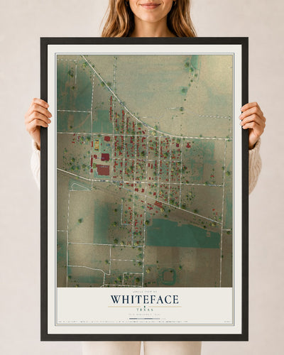 Map of Whiteface, Texas, 24 x 36 inch print in a black wood frame