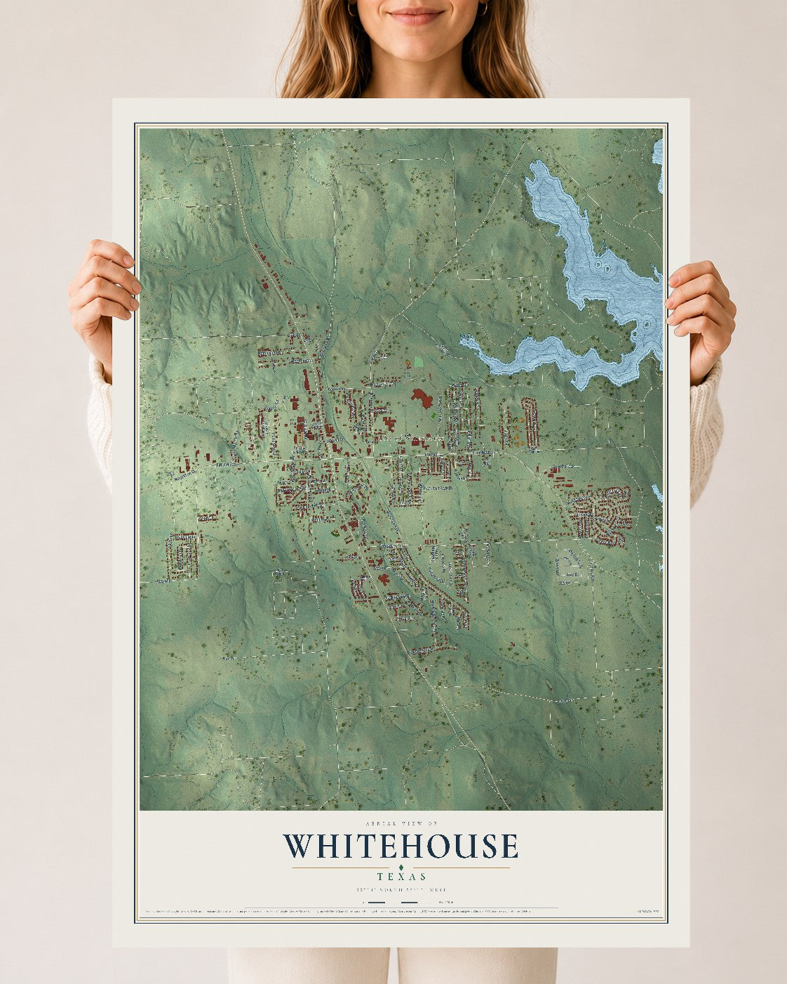 Map of Whitehouse, Texas, 24 x 36 inch unframed archival matte print