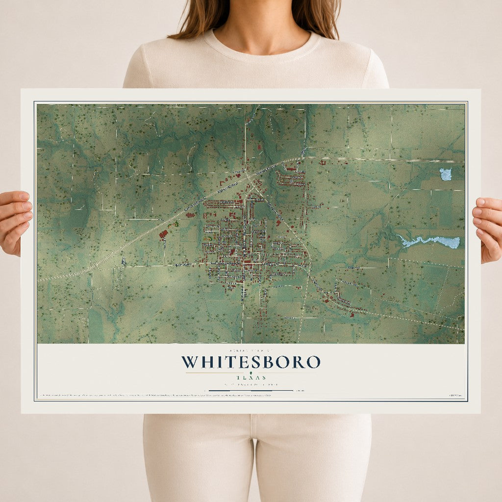 Map of Whitesboro, Texas, 18 x 24 inch unframed archival matte print