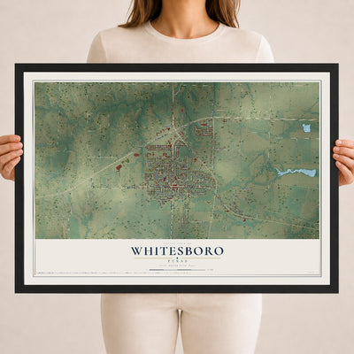 Map of Whitesboro, Texas, 18 x 24 inch print in a black wood frame